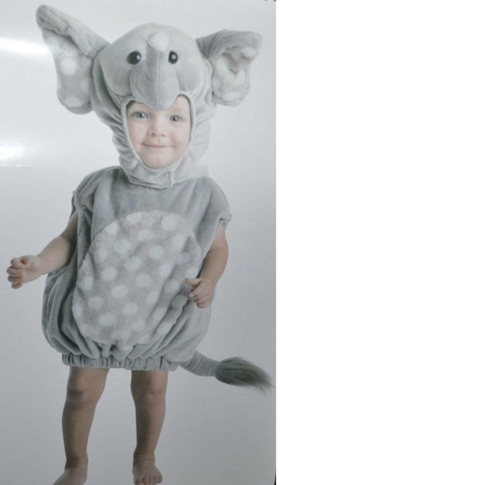 Toddler Elephant Halloween Costume Gray Plush Vest, Tail, Hood 12/18 mths Unisex